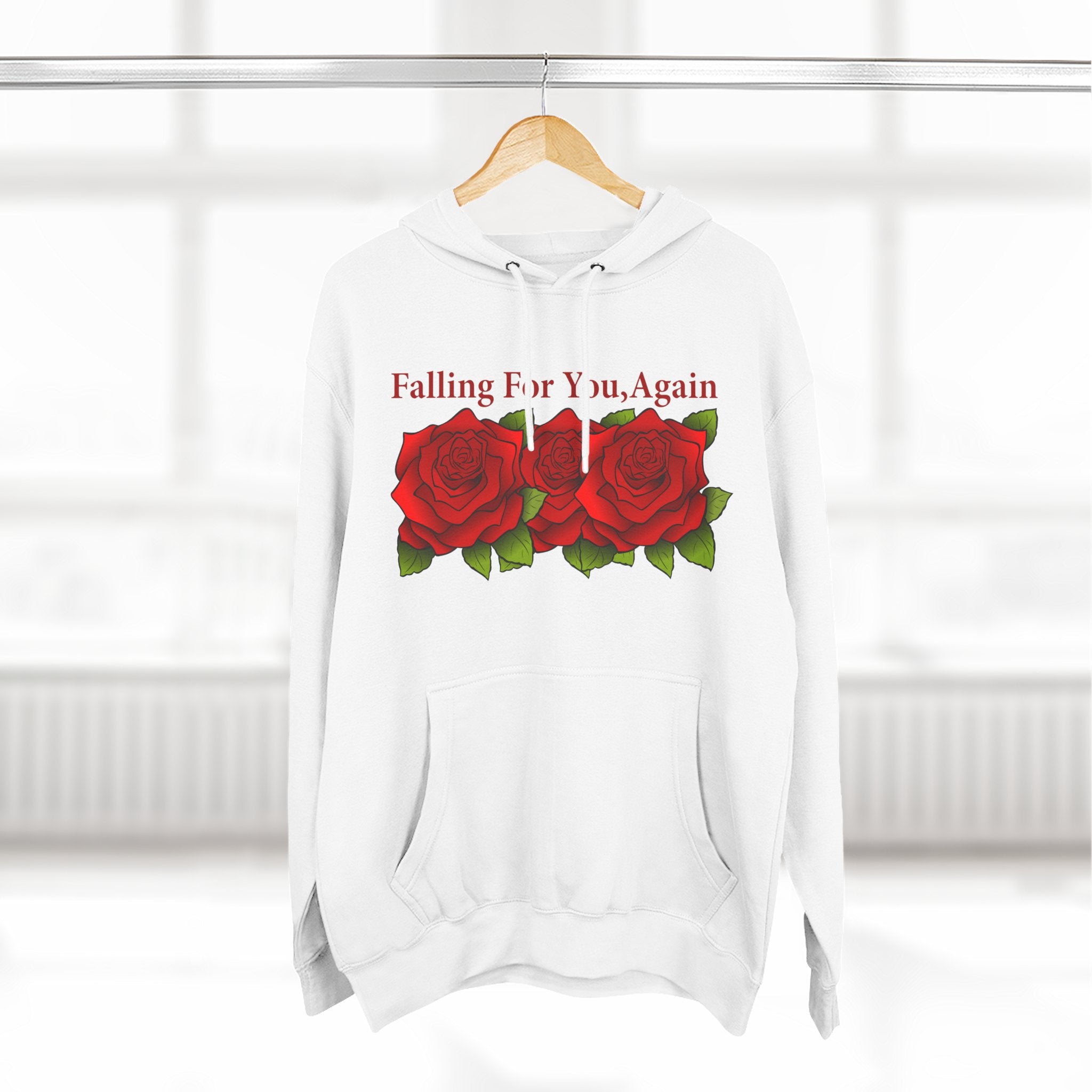 Romantic Rose Hoodie — "Falling For You Again" Graphic Pullover