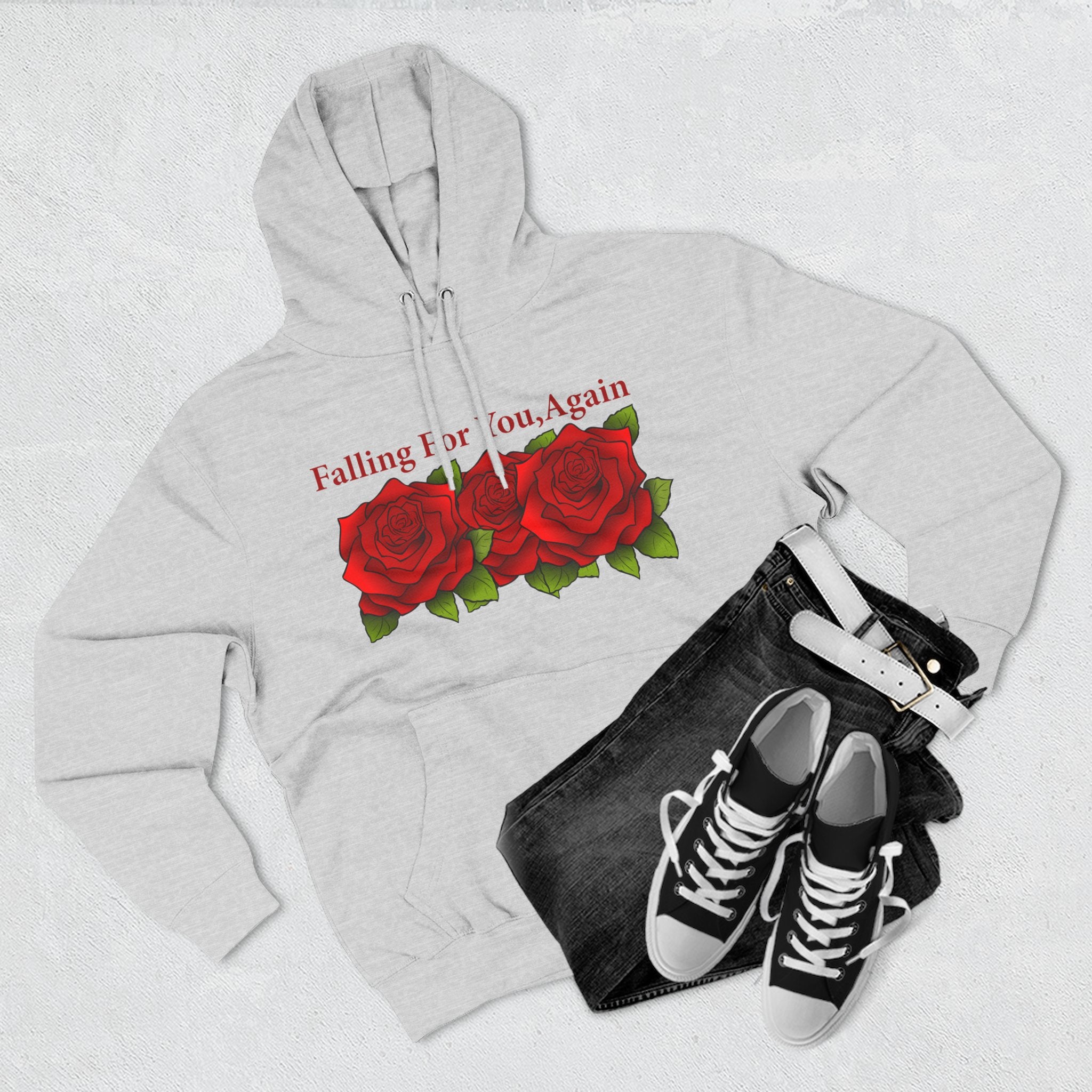 Falling For You Again Hoodie with Romantic Rose Graphic