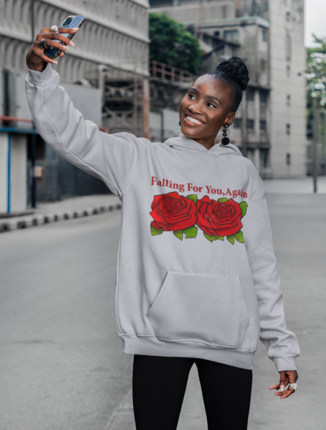 Falling For You Again Hoodie with Romantic Rose Graphic