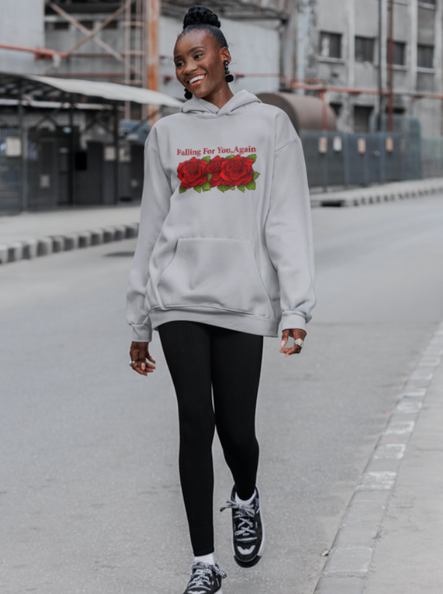 Falling For You Again Hoodie with Romantic Rose Graphic