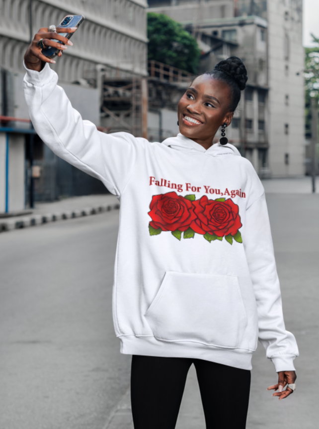 Falling For You Again Hoodie with Romantic Rose Graphic