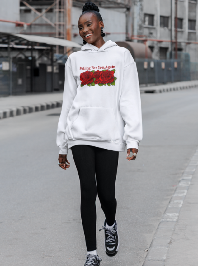 Falling For You Again Hoodie with Romantic Rose Graphic