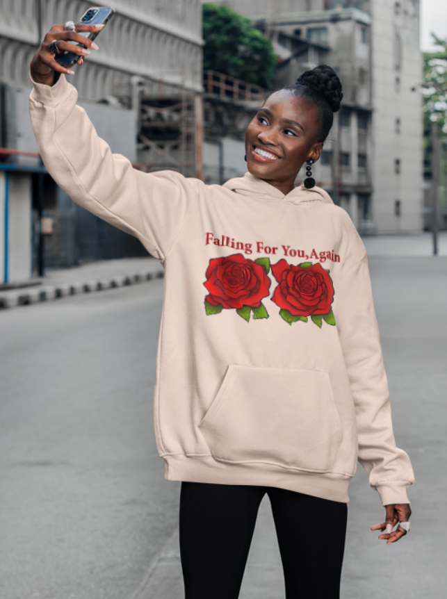 Falling For You Again Hoodie with Romantic Rose Graphic
