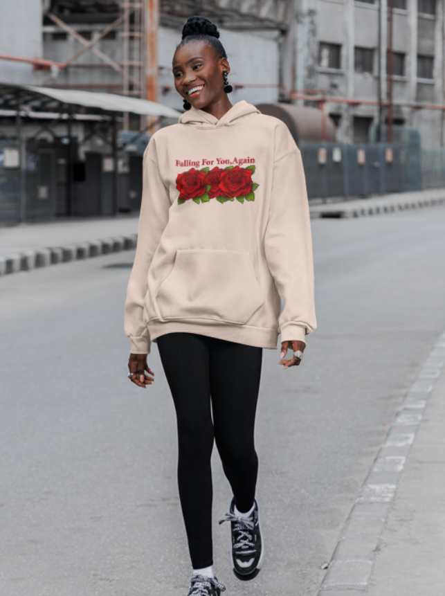 Falling For You Again Hoodie with Romantic Rose Graphic